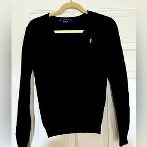 Ralph Lauren Sport Cable Knit V-Neck Black Sweater-Size Medium